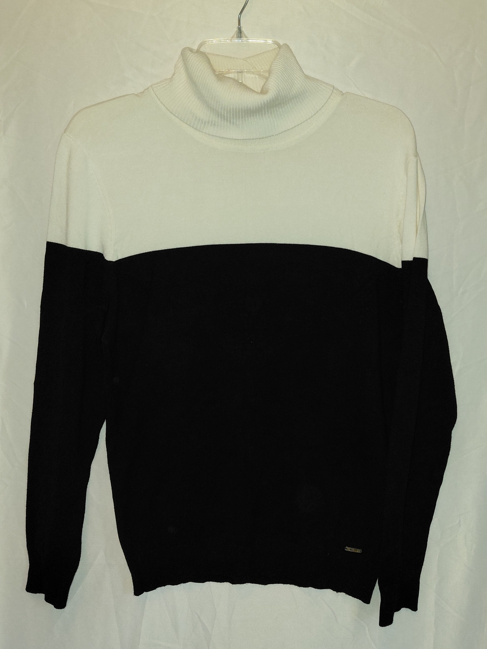 Calvin Klein Black and White Colorblock Turtleneck Sweater #2430